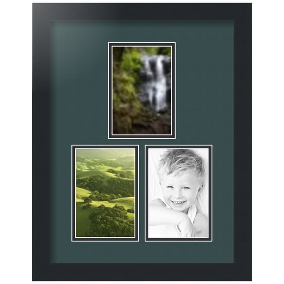ArtToFrames Collage Photo Picture Frame with 3 - 4x6" Openings, Framed in Black with Evergreen and Black Mats (CDM-3926-1665)