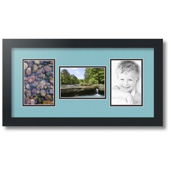 ArtToFrames Collage Photo Picture Frame with 3 - 4x6 Openings, Framed in Black with French Blue and Black Mats (CDM-3926-70)