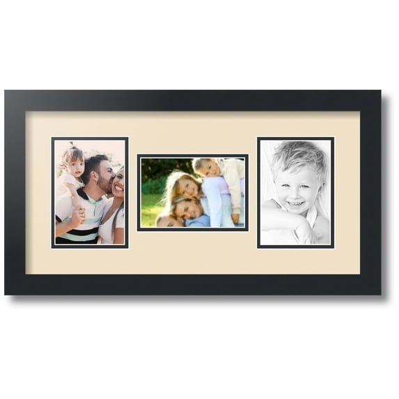 ArtToFrames Collage Photo Picture Frame with 3 - 4x6 Openings, Framed in Black with French Creme and Black Mats (CDM-3926-70)