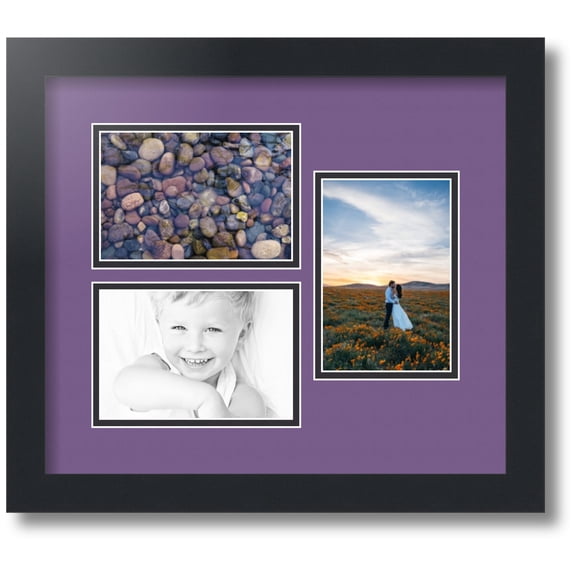 ArtToFrames Collage Photo Picture Frame with 3 - 4x6 Openings, Framed in Black with Grape and Black Mats (CDM-3926-331)