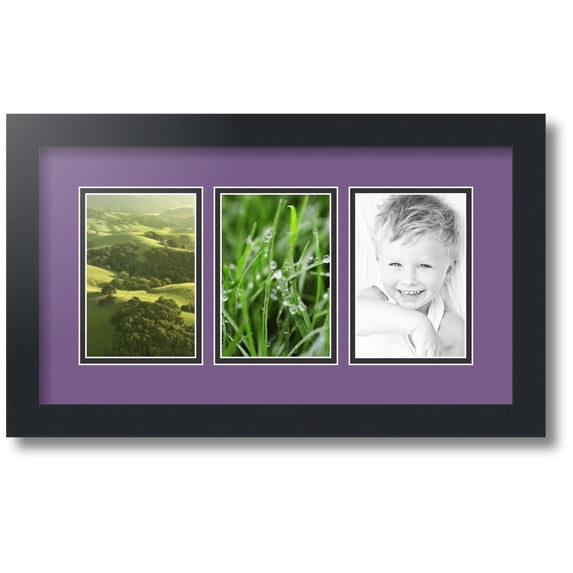 ArtToFrames Collage Photo Picture Frame with 3 - 4x6 Openings, Framed in Black with Grape and Black Mats (CDM-3926-65)