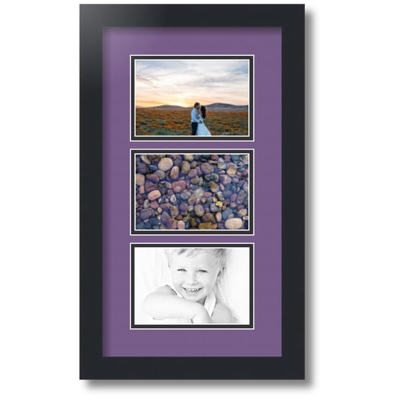 ArtToFrames Collage Photo Picture Frame with 3 - 4x6 Openings, Framed in Black with Grape and Black Mats (CDM-3926-901)