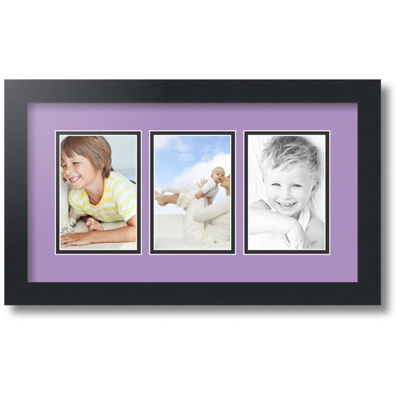 ArtToFrames Collage Photo Picture Frame with 3 - 4x6" Openings, Framed in Black with Lavender Mist and Black Mats (CDM-3926-65)