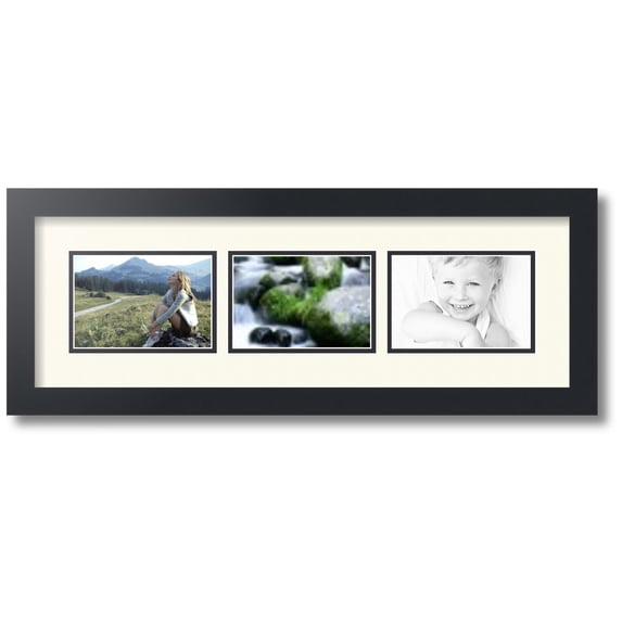 ArtToFrames Collage Photo Picture Frame with 3 - 4x6 Openings, Framed in Black with Off White and Black Mats (CDM-3926-67)