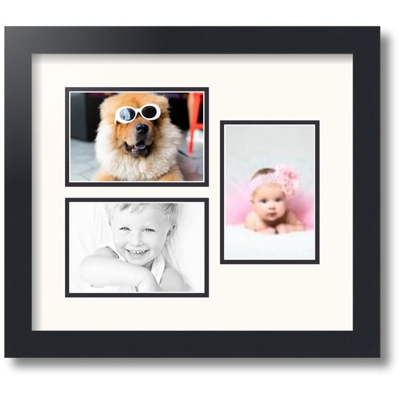 ArtToFrames Collage Photo Picture Frame with 3 - 4x6" Openings, Framed in Black with White and Black Mats (CDM-3926-389)