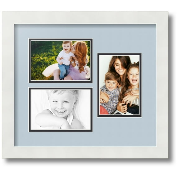 ArtToFrames Collage Photo Picture Frame with 3 - 4x6 Openings, Framed in White with Baby Blue and Black Mats (CDM-3966-331)