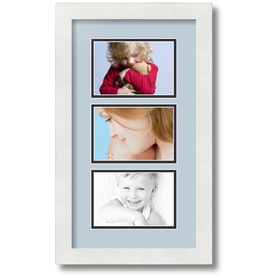 ArtToFrames Collage Photo Picture Frame with 3 - 4x6 Openings, Framed in White with Baby Blue and Black Mats (CDM-3966-901)