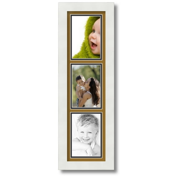 ArtToFrames Collage Photo Picture Frame with 3 - 4x6 Openings, Framed in White with El Dorado and Black Mats (CDM-3966-9999)