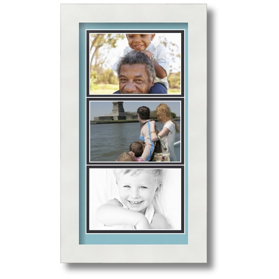 ArtToFrames Collage Photo Picture Frame with 3 - 4x6 Openings, Framed in White with French Blue and Black Mats (CDM-3966-1)