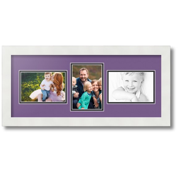 ArtToFrames Collage Photo Picture Frame with 3 - 4x6 Openings, Framed in White with Grape and Black Mats (CDM-3966-99)
