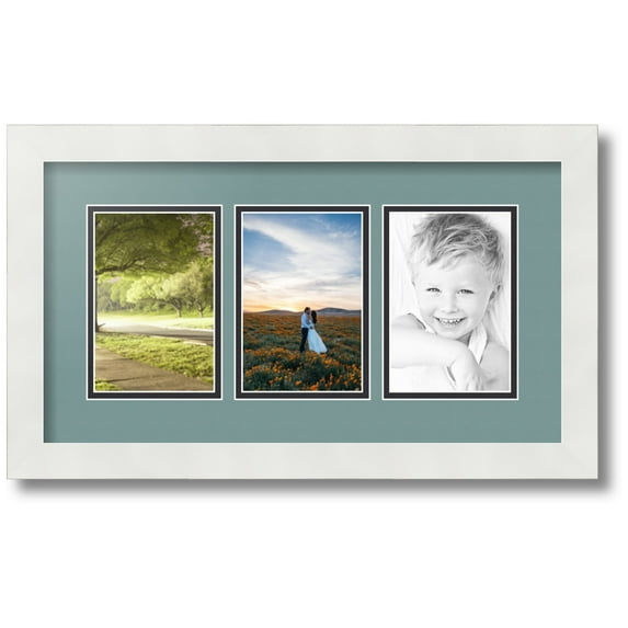 ArtToFrames Collage Photo Picture Frame with 3 - 4x6 Openings, Framed in White with Nile Green and Black Mats (CDM-3966-65)