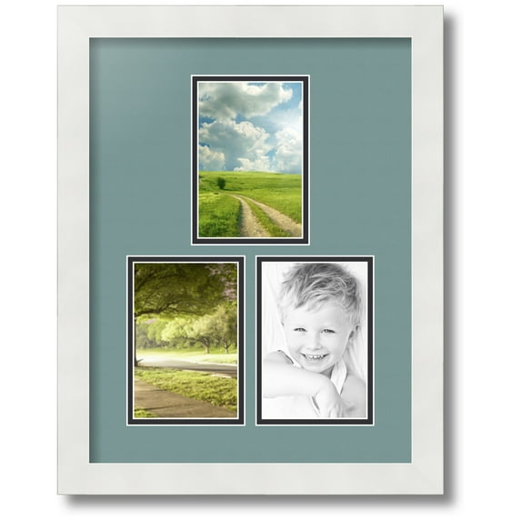 ArtToFrames Collage Photo Picture Frame with 3 - 4x6 Openings, Framed in White with Nile Green and Black Mats (CDM-3966-82)