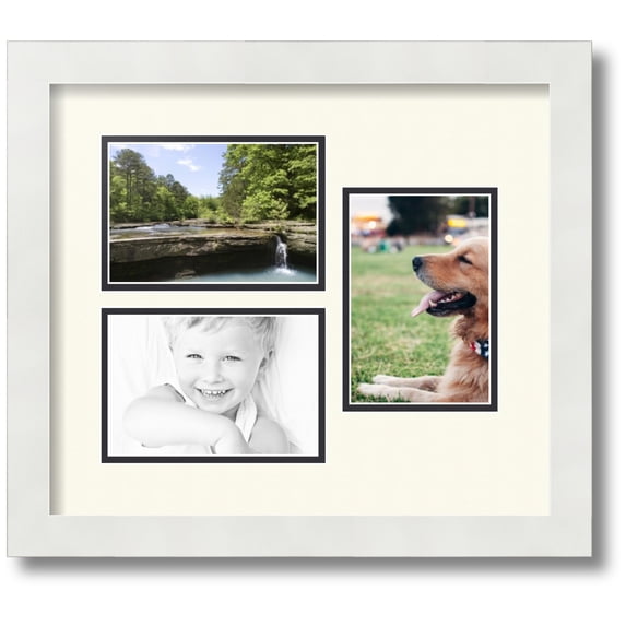 ArtToFrames Collage Photo Picture Frame with 3 - 4x6 Openings, Framed in White with Off White and Black Mats (CDM-3966-331)