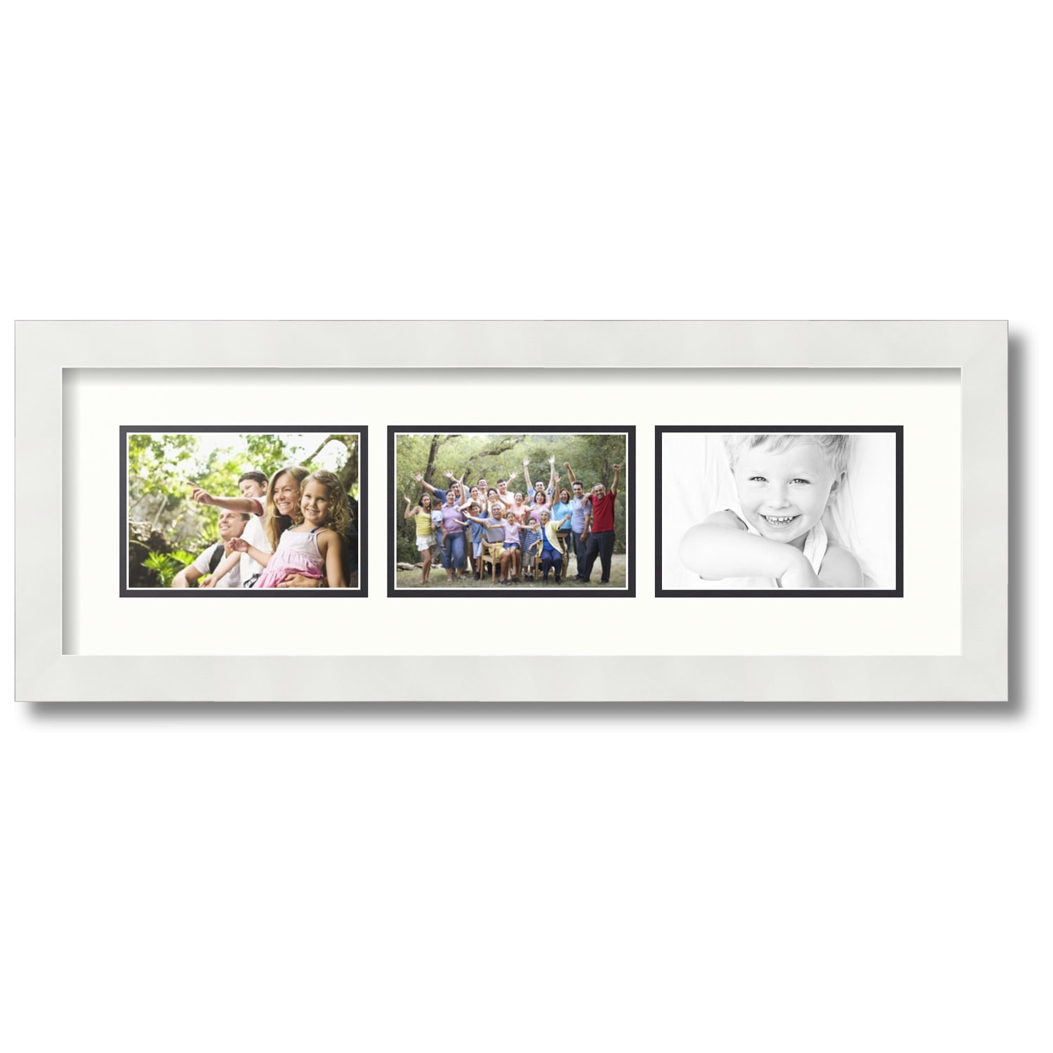 ArtToFrames Collage Photo Picture Frame with 3 - 4x10 Openings, Framed in  White with Red Orange and Black Mats (CDM-3966-67)