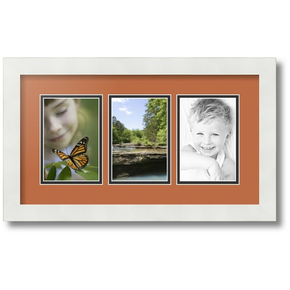 ArtToFrames Collage Photo Picture Frame with 3 - 4x6 Openings, Framed in White with Red Orange and Black Mats (CDM-3966-65)