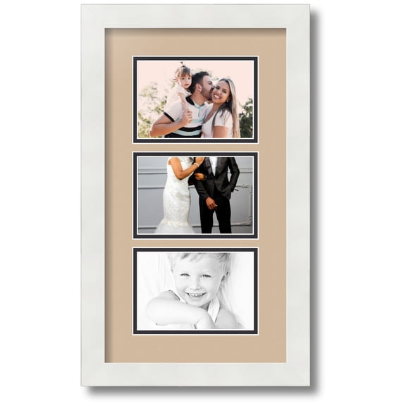 ArtToFrames Collage Photo Picture Frame with 3 - 4x6 Openings, Framed in White with Scotch Mist and Black Mats (CDM-3966-901)