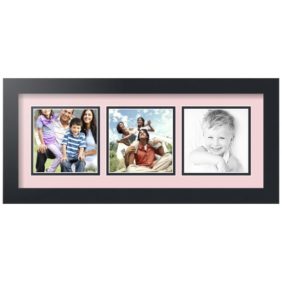 ArtToFrames Collage Photo Picture Frame with 3 - 5x5" Openings, Framed in Black with Hollyhock and Black Mats (CDM-3926-95)