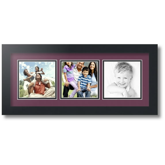 ArtToFrames Collage Photo Picture Frame with 3 - 5x5 Openings, Framed in Black with Ruby and Black Mats (CDM-3926-66)
