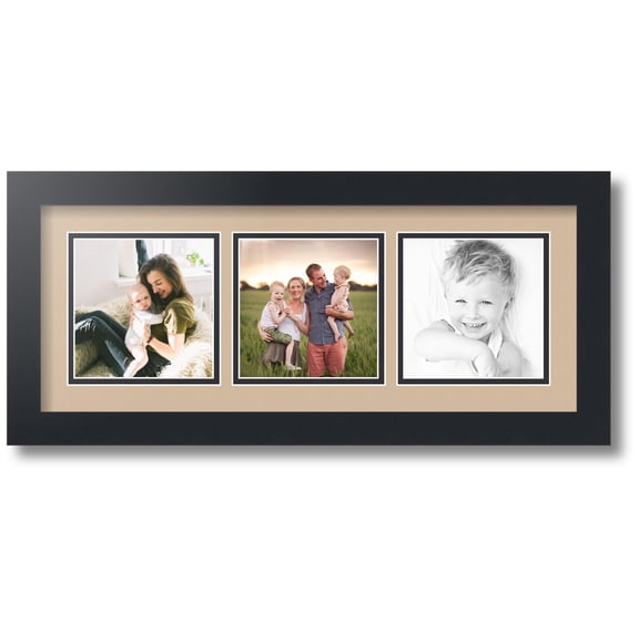 ArtToFrames Collage Photo Picture Frame with 3 - 5x5 Openings, Framed in Black with Scotch Mist and Black Mats (CDM-3926-66)
