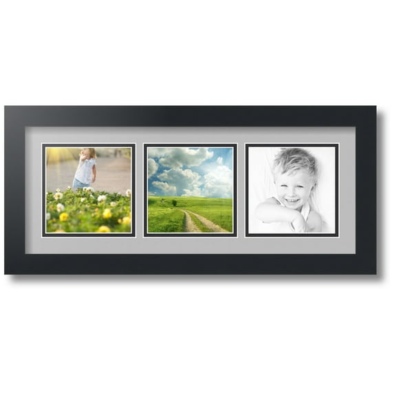 ArtToFrames Collage Photo Picture Frame with 3 - 5x5 Openings, Framed in Black with TV Grey and Black Mats (CDM-3926-66)