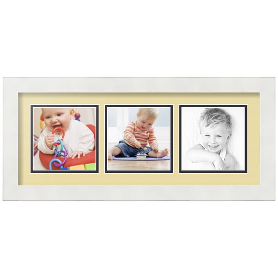 ArtToFrames Collage Photo Picture Frame with 3 - 5x5" Openings, Framed in White with Buttercup and Black Mats (CDM-3966-95)