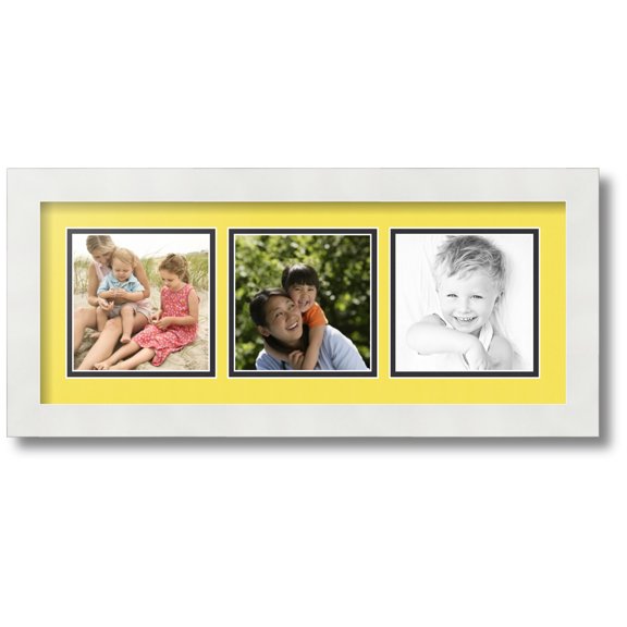 ArtToFrames Collage Photo Picture Frame with 3 - 5x5 Openings, Framed in White with Canary and Black Mats (CDM-3966-66)