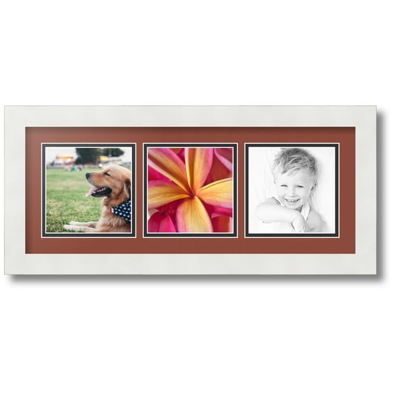 ArtToFrames Collage Photo Picture Frame with 3 - 5x5 Openings, Framed in White with Cognac and Black Mats (CDM-3966-66)