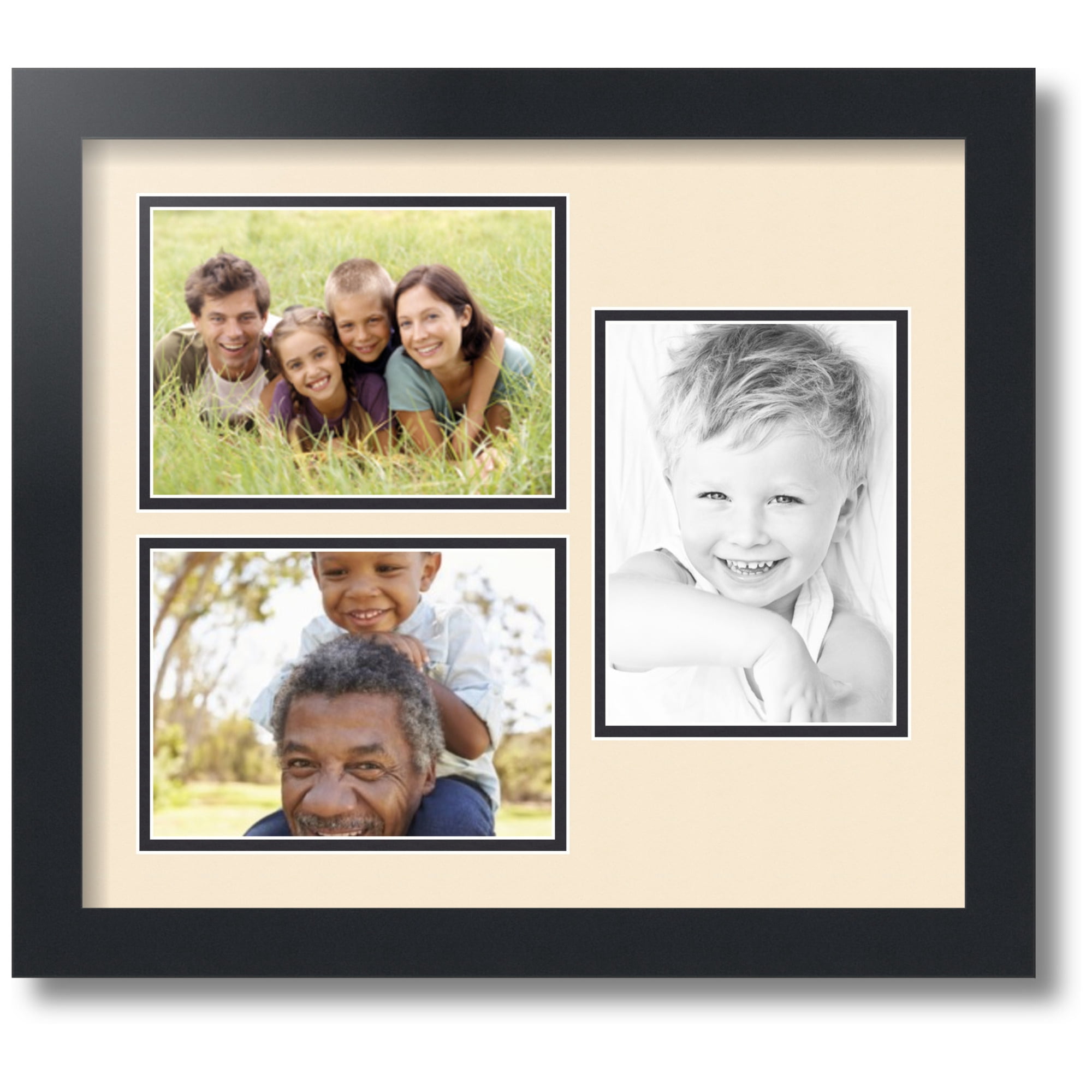 ArtToFrames Collage Photo Picture Frame with 3 - 5x7 Openings, Framed in Black with Alabaster and Black Mats (CDM-3926-331)