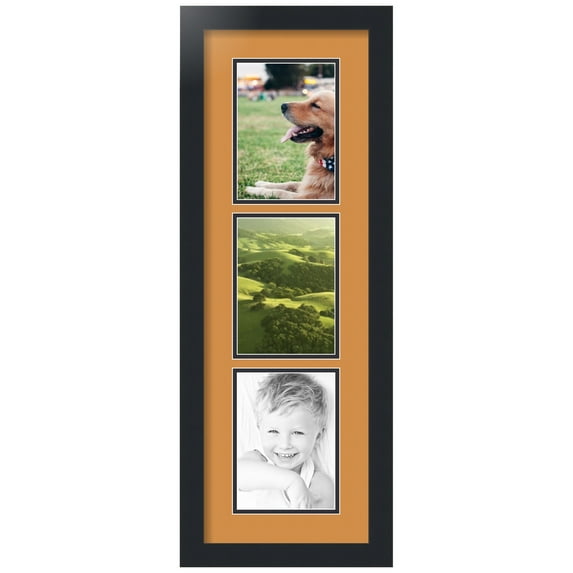 ArtToFrames Collage Photo Picture Frame with 3 - 5x7" Openings, Framed in Black with Amber and Black Mats (CDM-3926-138)