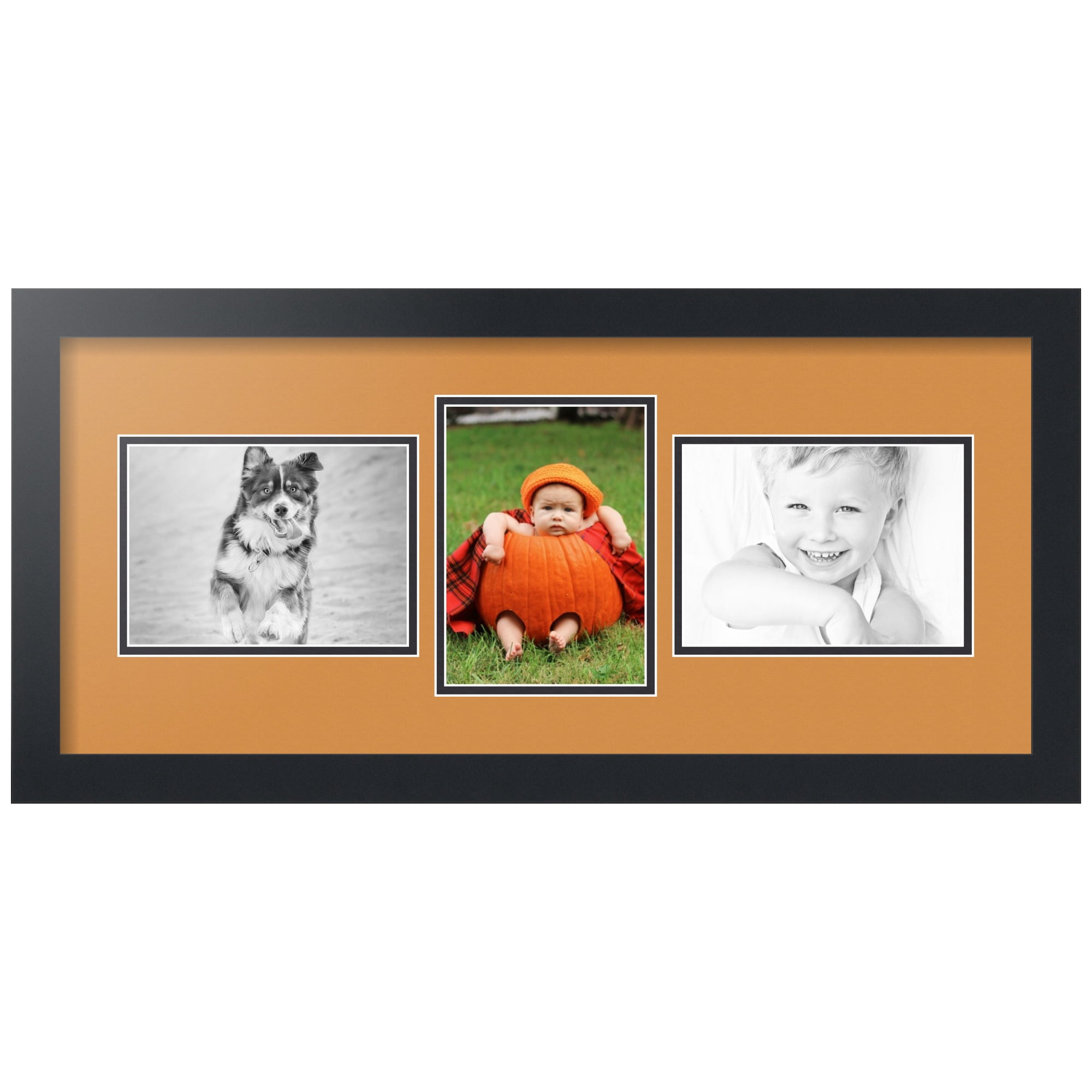 ArtToFrames Collage Photo Picture Frame with 3 - 5x7" Openings, Framed in Black with Amber and Black Mats (CDM-3926-213)