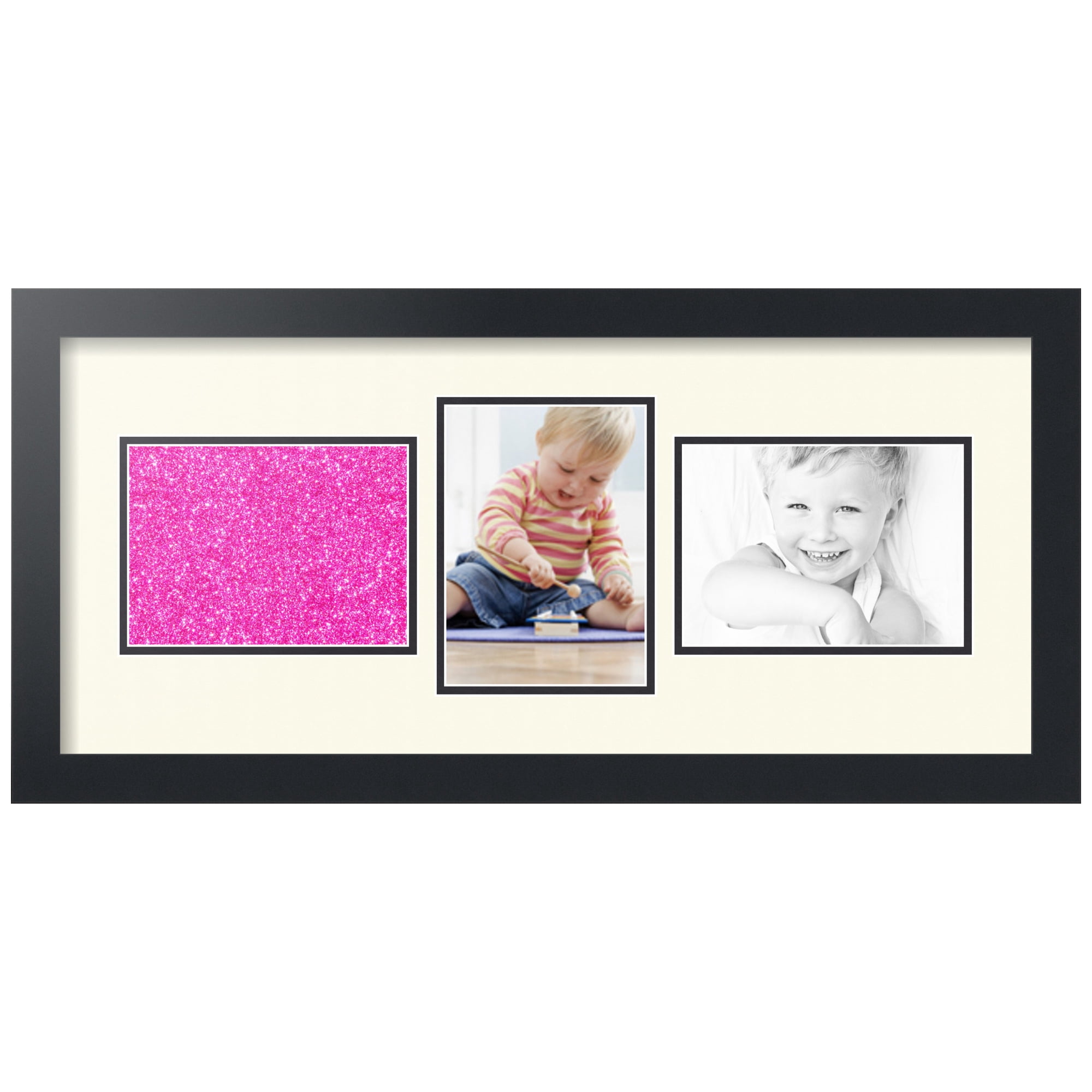 ArtToFrames Collage Photo Picture Frame with 3 - 5x7" Openings, Framed in Black with Brilliant White and Black Mats (CDM-3926-213)