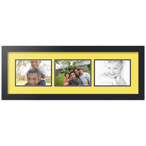 ArtToFrames Collage Photo Picture Frame with 3 - 5x7" Openings, Framed in Black with Canary and Black Mats (CDM-3926-2135)