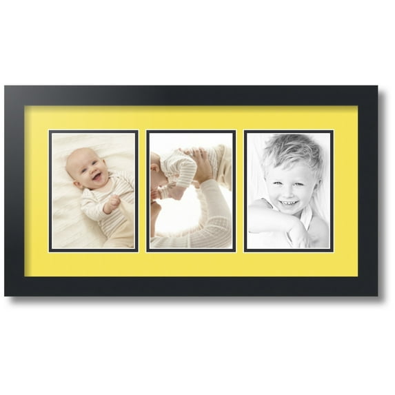 ArtToFrames Collage Photo Picture Frame with 3 - 5x7 Openings, Framed in Black with Canary and Black Mats (CDM-3926-65)