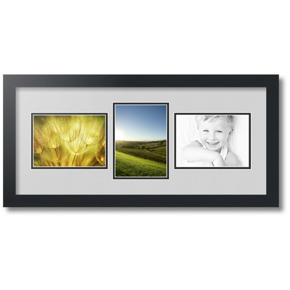 ArtToFrames Collage Photo Picture Frame with 3 - 5x7 Openings, Framed in Black with Candlewick and Black Mats (CDM-3926-99)