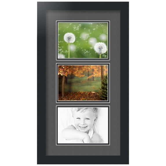 ArtToFrames Collage Photo Picture Frame with 3 - 5x7" Openings, Framed in Black with Charcoal and Black Mats (CDM-3926-557)