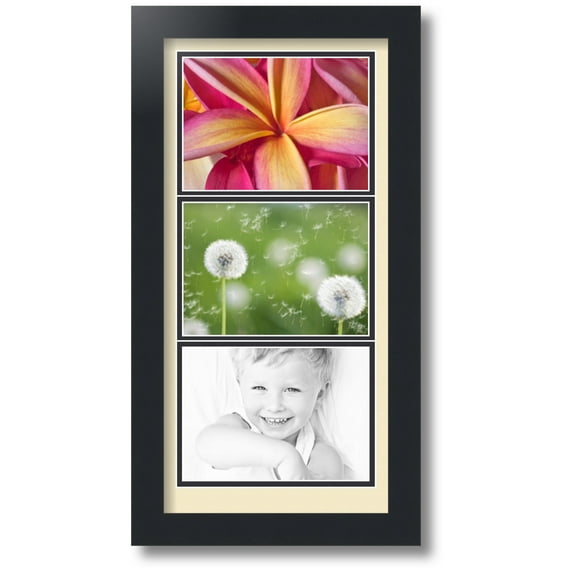 ArtToFrames Collage Photo Picture Frame with 3 - 5x7" Openings, Framed in Black with Cream and Black Mats (CDM-3926-5765)