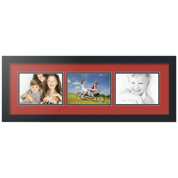 ArtToFrames Collage Photo Picture Frame with 3 - 5x7" Openings, Framed in Black with Deep Red and Black Mats (CDM-3926-57)