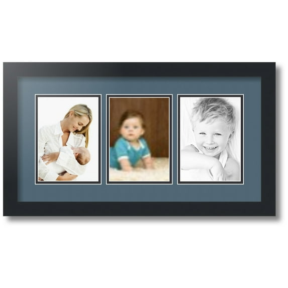 ArtToFrames Collage Photo Picture Frame with 3 - 5x7 Openings, Framed in Black with Dutch Blue and Black Mats (CDM-3926-65)