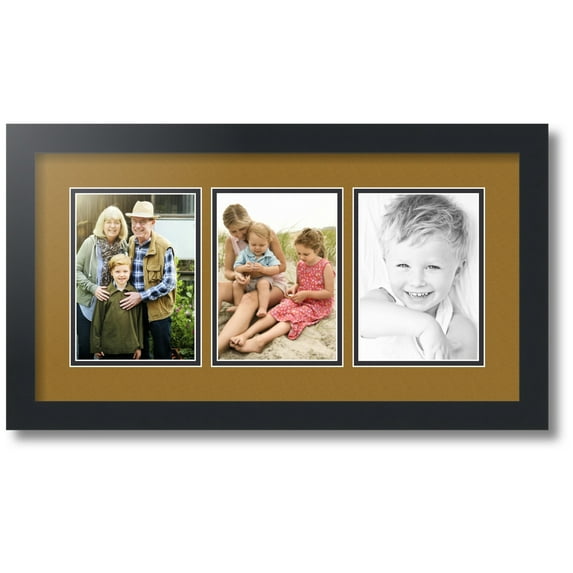 ArtToFrames Collage Photo Picture Frame with 3 - 5x7 Openings, Framed in Black with El Dorado and Black Mats (CDM-3926-65)