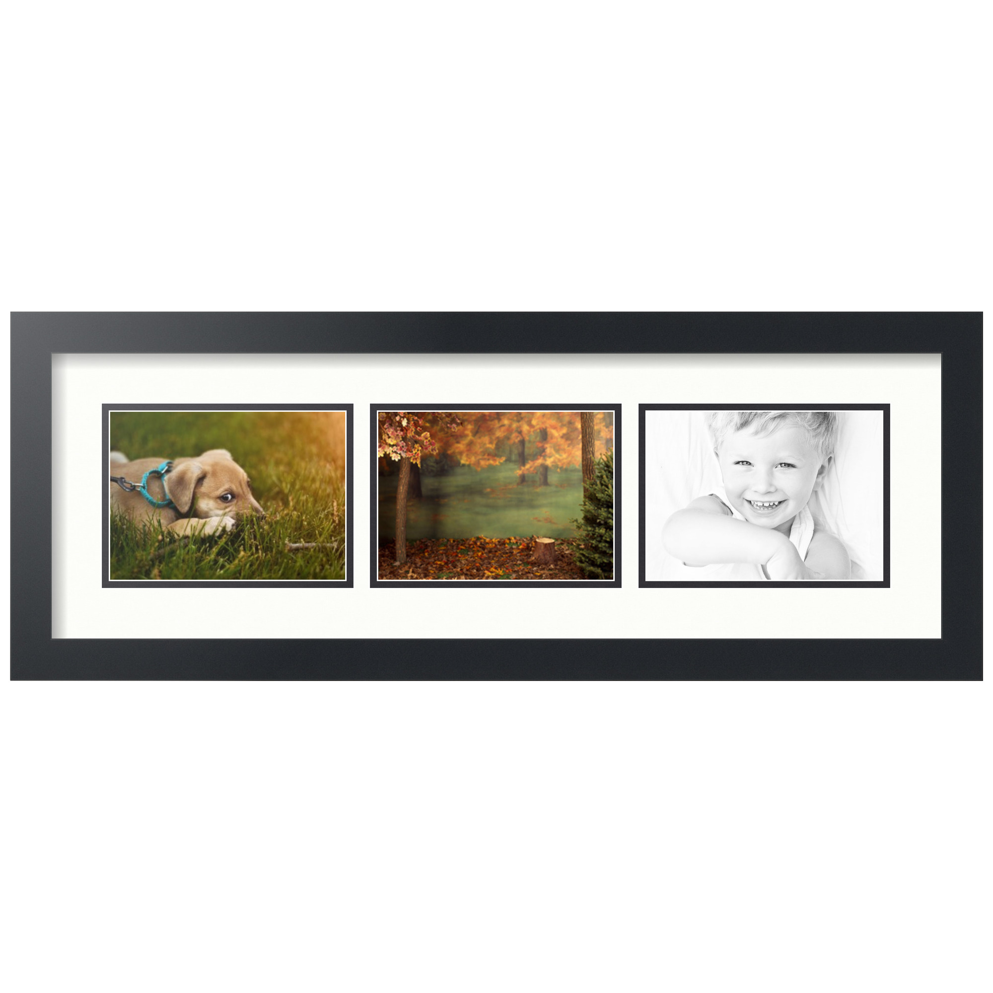 ArtToFrames Collage Photo Picture Frame with 3 - 5x7" Openings, Framed in Black with Fabric White and Black Mats (CDM-3926-2135)