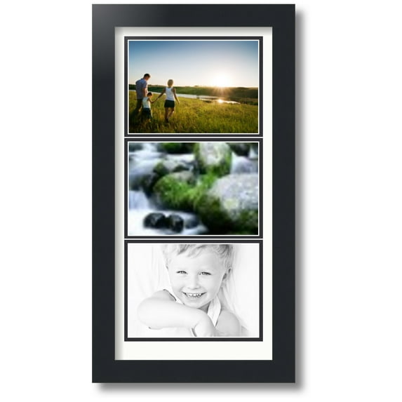 ArtToFrames Collage Photo Picture Frame with 3 - 5x7" Openings, Framed in Black with Fabric White and Black Mats (CDM-3926-5765)