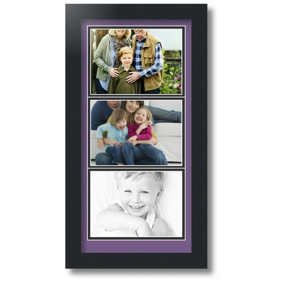 ArtToFrames Collage Photo Picture Frame with 3 - 5x7 Openings, Framed in Black with Grape and Black Mats (CDM-3926-1)