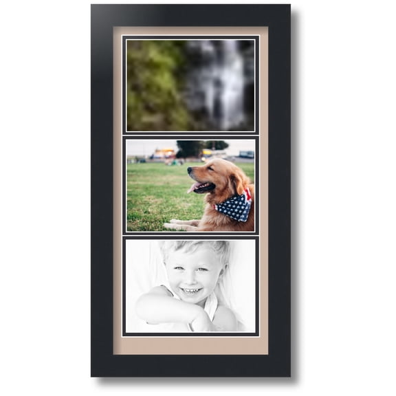 ArtToFrames Collage Photo Picture Frame with 3 - 5x7" Openings, Framed in Black with Grey Beige and Black Mats (CDM-3926-5765)