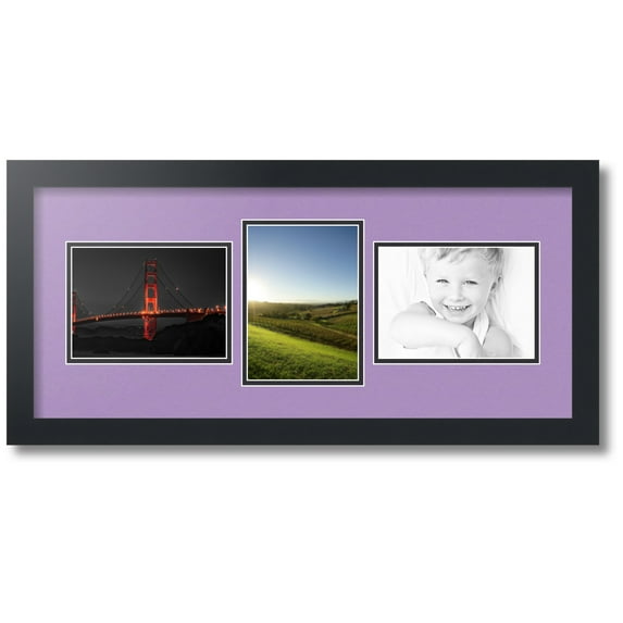 ArtToFrames Collage Photo Picture Frame with 3 - 5x7 Openings, Framed in Black with Lavender Mist and Black Mats (CDM-3926-99)