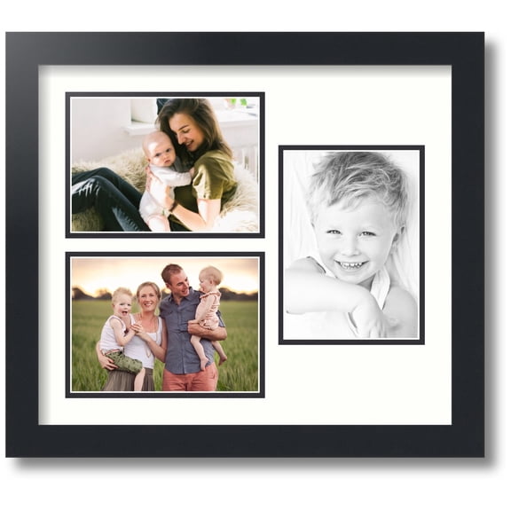 ArtToFrames Collage Photo Picture Frame with 3 - 5x7" Openings, Framed in Black with Light Cream and Black Mats (CDM-3926-390)