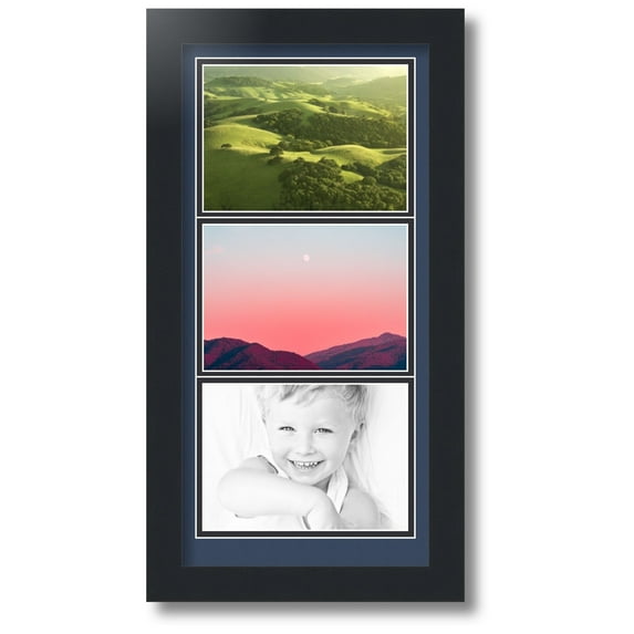 ArtToFrames Collage Photo Picture Frame with 3 - 5x7 Openings, Framed in Black with Midnight Blue and Black Mats (CDM-3926-1)