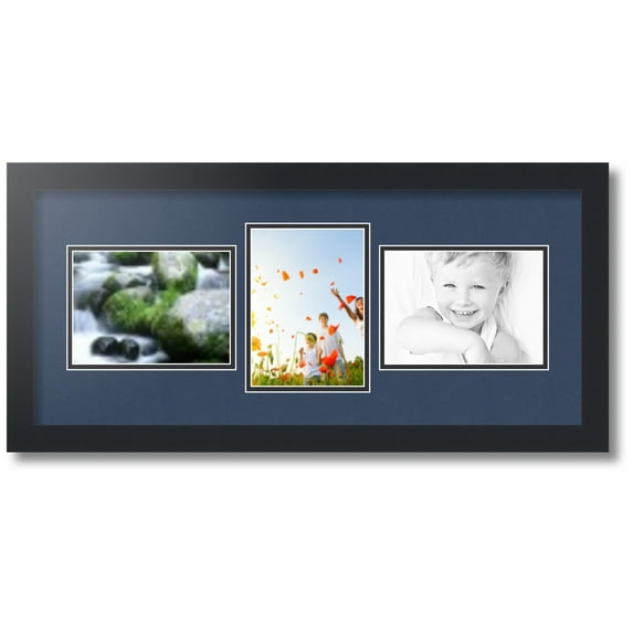 ArtToFrames Collage Photo Picture Frame with 3 - 5x7 Openings, Framed in Black with Midnight Blue and Black Mats (CDM-3926-99)