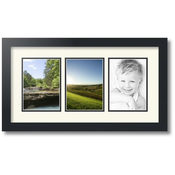 ArtToFrames Collage Photo Picture Frame with 3 - 5x7 Openings, Framed in Black with Off White and Black Mats (CDM-3926-65)
