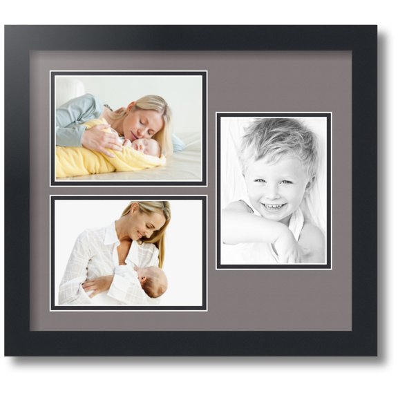 ArtToFrames Collage Photo Picture Frame with 3 - 5x7 Openings, Framed in Black with Pewter and Black Mats (CDM-3926-331)
