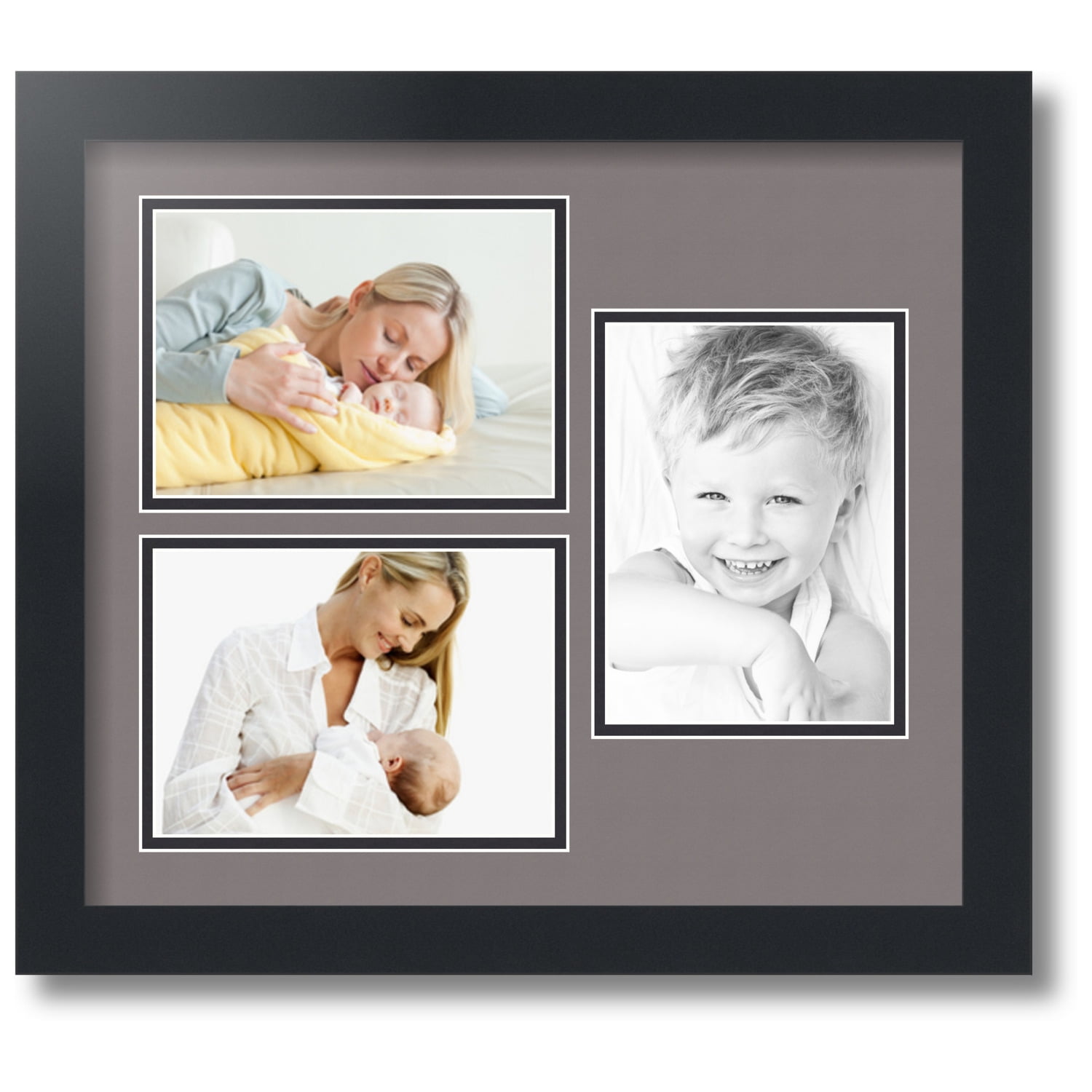 ArtToFrames Collage Photo Picture Frame with 3 5x7 Openings, Framed in Black with Pewter and